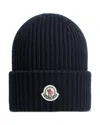 Moncler Wool & Cashmere Logo Patch Beanie In Navy