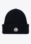 Moncler Logo Patch Beanie In Navy