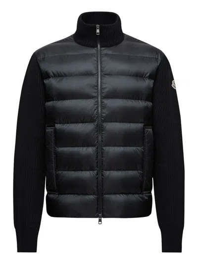 Moncler Wool And Cashmere Padded Cardigan With Zip In Black