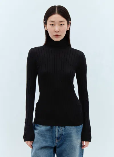 Moncler Black Ribbed Turtleneck In Wool And Cashmere