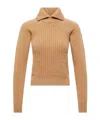 Moncler Ribbed Wool And Cashmere-blend Polo Sweater In Brown
