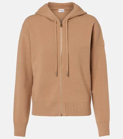Moncler Wool And Cashmere Zip-up Cardigan In Brown