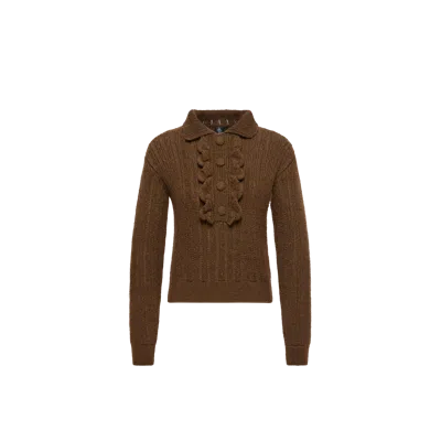 Moncler Wool & Mohair Blend Knit Polo Shirt, Women, Brown, Size: L