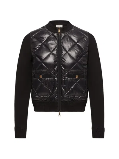 Moncler Wool And Nylon Padded Cardigan In Black