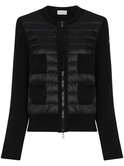 Moncler Wool And Nylon Padded Cardigan In Black