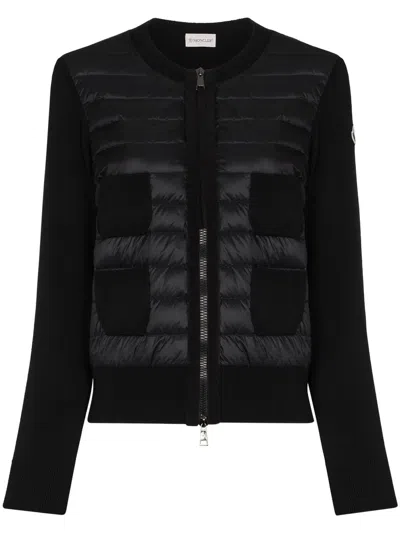 Moncler Wool And Nylon Padded Cardigan In Black