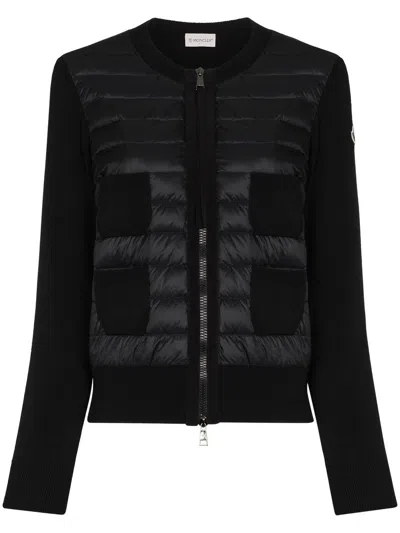 Moncler Wool And Nylon Padded Cardigan In Black