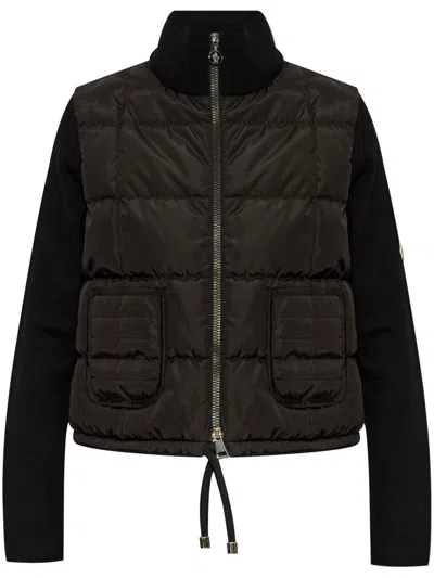 Moncler Wool And Nylon Padded Cardigan In Black