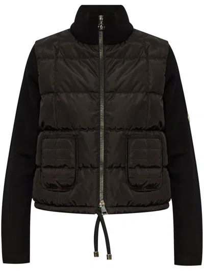 Moncler Wool And Nylon Padded Cardigan In Brown