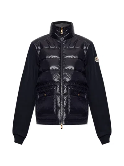 Moncler Wool And Nylon Padded Cardigan In Blue