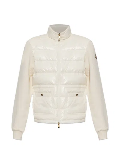Moncler Wool And Nylon Padded Cardigan In White
