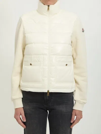 Moncler Wool And Nylon Padded Cardigan In Neutral