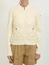 Moncler Womens Miscellaneous Hybrid Logo-badge Nylon And Cotton-knit Cardigan Xl In Neutral