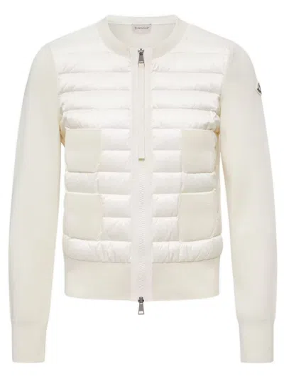 Moncler Wool And Nylon Padded Cardigan In White