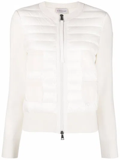 Moncler Wool And Nylon Padded Cardigan In White
