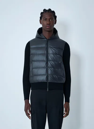 Moncler Wool And Quilted Cardigan In Blue