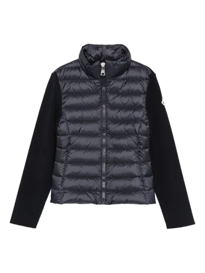 Moncler Wool And Quilted Shell Down Cardigan In Blue