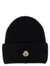 Moncler Ribbed Knit Carded Wool Beanie With Felt Logo Patch In Black