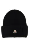 Moncler Ribbed Knit Carded Wool Beanie With Felt Logo Patch In Black