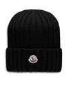 Moncler Ribbed Knit Wool Beanie Turn-up Brim In Black