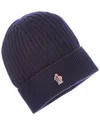 Moncler L Beanie Hat With Logo Patch In Blue