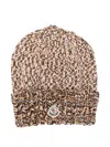 Moncler Logo Patch Rib Wool Beanie In Brown