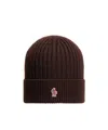 Moncler L Beanie Hat With Logo Patch In Brown