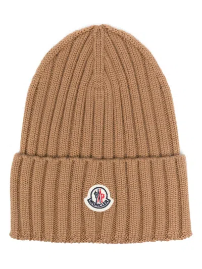 Moncler Wool Beanie In Brown