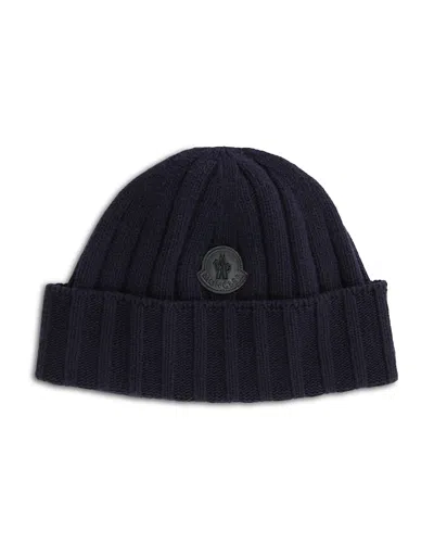 Moncler Men's Ribbed Wool Beanie In Navy