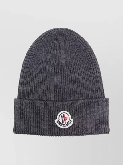 Moncler Wool Beanie Featuring Turn-up Brim In Gray
