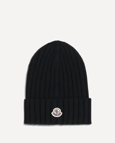 Moncler Wool Beanie Hat In Black