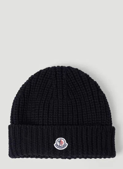 Moncler Wool Beanie Hat In Black