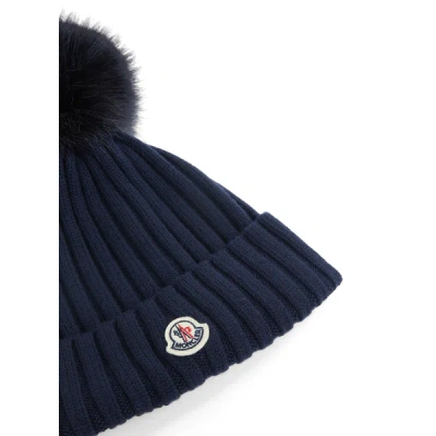 Moncler Wool Beanie Hat In Blue