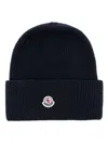 Moncler Wool Beanie Hat In Blue
