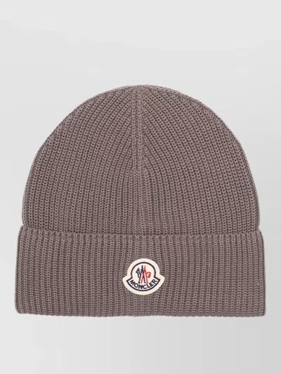 Moncler Wool Beanie Hat Logo Ribbed Knit In Pink
