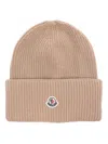 Moncler Tricot Virgin Wool Beanie In Beige
