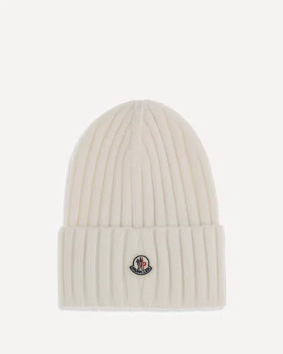 Moncler Wool Beanie Hat In White