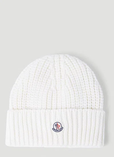 Moncler Wool Beanie Hat In White