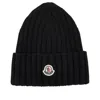 Moncler Mol20933b00036a9327999bb Ribbed Merino Wool Beanie In Black