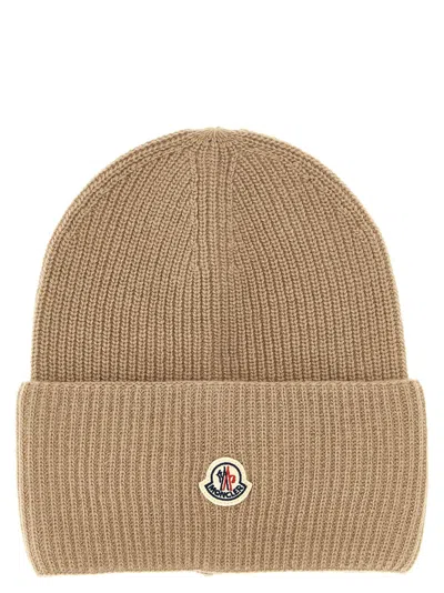 MONCLER WOOL BEANIE HATS BEIGE