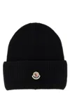 Moncler Ribbed Knit Carded Wool Beanie With Felt Logo Patch In Black