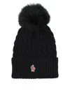 Moncler Wool Hat Featuring Cable Knit And Pom Detail In Black
