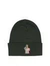Moncler S Olive Logo-embroidered Virgin-wool Beanie Hat In Green