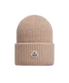 Moncler Beige Ribbed Texture Beanie Hat In Pink
