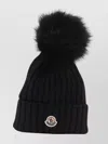 Moncler Ribbed Knit Wool Beanie With Faux Fur Pom-pom