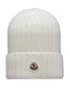 Moncler Logo Ribbed Wool Beanie In White