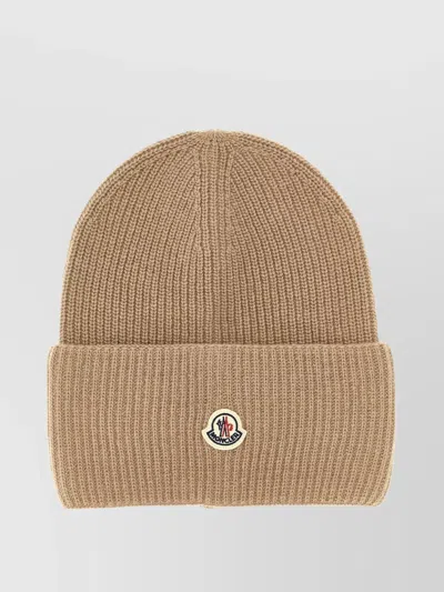 MONCLER WOOL BEANIE WITH FOLDED CUFF AND RIBBED DESIGN