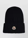 Moncler Wool Beanie With Folded Cuff And Ribbed Texture