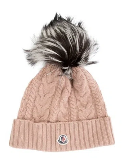 Pre-owned Moncler Wool Beanie With Fur Pom Pom In Brown