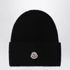 Moncler Wool Beanie With Logo Patch In Black